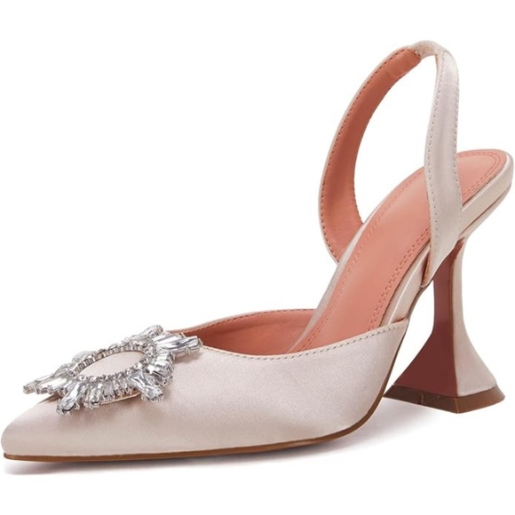 Crystal Slingback Satin Heels in Nude NWT - Picture 2 of 7
